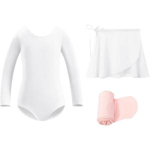 imageStelle Ballet Leotards for Girls Long Sleeve Dance Dress Outfit Combo with Skirt and Tights ToddlerLittle KidBig Kid2white Long Sleeve