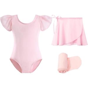 imageStelle Ballet Leotards for Girls Long Sleeve Dance Dress Outfit Combo with Skirt and Tights ToddlerLittle KidBig Kid4ballet Pink Ruffle Sleeve