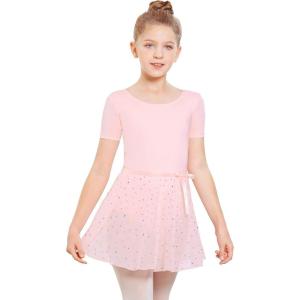 imageStelle Ballet Leotards for Girls Long Sleeve Dance Dress Outfit Combo with Skirt and Tights ToddlerLittle KidBig Kid5ballet Pink Shiny Skirt