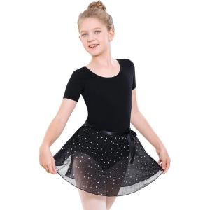 imageStelle Ballet Leotards for Girls Long Sleeve Dance Dress Outfit Combo with Skirt and Tights ToddlerLittle KidBig Kid5black Shiny Skirt