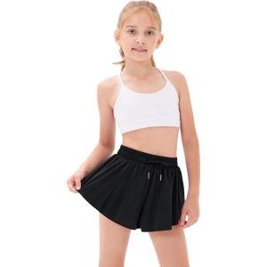 imageStelle Girls Flowy Shorts with Pockets Athletic Running Skirt High Waist Butterfly 2 in 1 Sports Short 516 YearsBlack