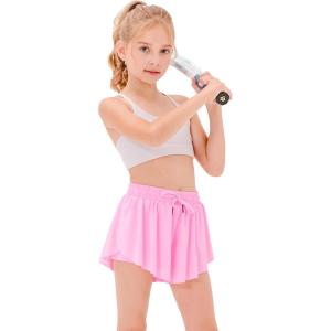 imageStelle Girls Flowy Shorts with Pockets Athletic Running Skirt High Waist Butterfly 2 in 1 Sports Short 516 YearsCotton Candy