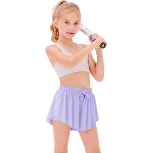 imageStelle Girls Flowy Shorts with Pockets Athletic Running Skirt High Waist Butterfly 2 in 1 Sports Short 516 YearsLavender