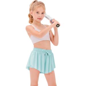 imageStelle Girls Flowy Shorts with Pockets Athletic Running Skirt High Waist Butterfly 2 in 1 Sports Short 516 YearsLight Blue