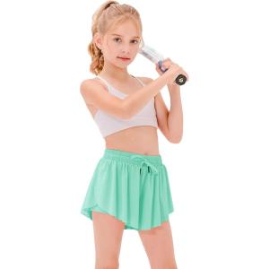 imageStelle Girls Flowy Shorts with Pockets Athletic Running Skirt High Waist Butterfly 2 in 1 Sports Short 516 YearsMint Green
