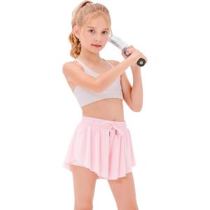 imageStelle Girls Flowy Shorts with Pockets Athletic Running Skirt High Waist Butterfly 2 in 1 Sports Short 516 YearsPink