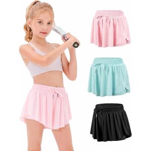 imageStelle Girls Flowy Shorts with Pockets Athletic Running Skirt High Waist Butterfly 2 in 1 Sports Short 516 YearsPinklight Blueblack