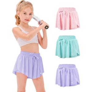 imageStelle Girls Flowy Shorts with Pockets Athletic Running Skirt High Waist Butterfly 2 in 1 Sports Short 516 YearsPinklight Bluelavender