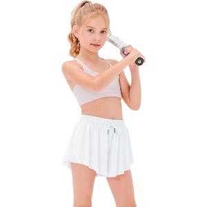 imageStelle Girls Flowy Shorts with Pockets Athletic Running Skirt High Waist Butterfly 2 in 1 Sports Short 516 YearsWhite