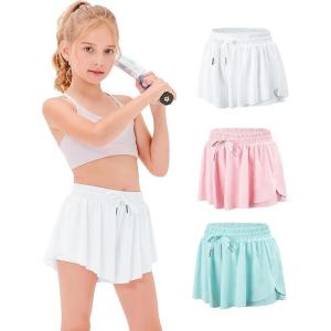 imageStelle Girls Flowy Shorts with Pockets Athletic Running Skirt High Waist Butterfly 2 in 1 Sports Short 516 YearsWhitepinklight Blue