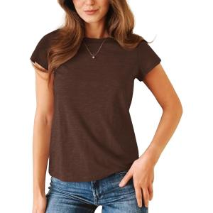 imageStelle Womens Crewneck Short Sleeve T Shirts Summer Casual Basic Tops TeesCocoa