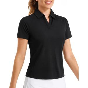 imageStelle Womens Polo Golf Shirts V Neck Short Sleeve Collared Tennis Shirts Casual Tank TopsBlack
