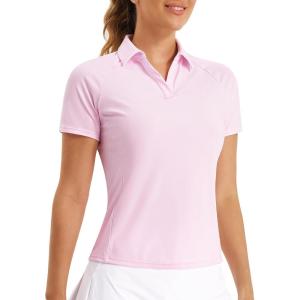 imageStelle Womens Polo Golf Shirts V Neck Short Sleeve Collared Tennis Shirts Casual Tank TopsCherry Blossom