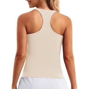 imageStelle Womens Sleeveless Tank Tops Scoop Neck Ribbed Racerback Camisole Tops for Workout CasualVanilla