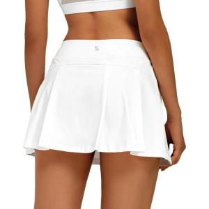 imageStelle Women Tennis Skirt Golf Skorts Athletic High Waisted with Pockets Inner Shorts Sport Workout Pleated PickleballAwhite