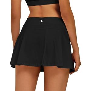 imageStelle Women Tennis Skirt Golf Skorts Athletic High Waisted with Pockets Inner Shorts Sport Workout Pleated PickleballBlack