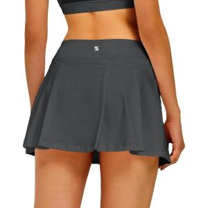 imageStelle Women Tennis Skirt Golf Skorts Athletic High Waisted with Pockets Inner Shorts Sport Workout Pleated PickleballGrey