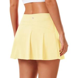 imageStelle Women Tennis Skirt Golf Skorts Athletic High Waisted with Pockets Inner Shorts Sport Workout Pleated PickleballLemon Butter
