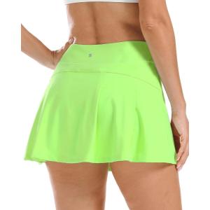 imageStelle Women Tennis Skirt Golf Skorts Athletic High Waisted with Pockets Inner Shorts Sport Workout Pleated PickleballLime Green