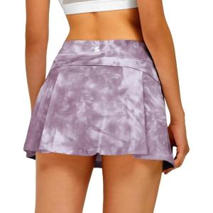 imageStelle Women Tennis Skirt Golf Skorts Athletic High Waisted with Pockets Inner Shorts Sport Workout Pleated PickleballTie Dye Pink