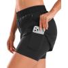 imageStelle Women 2 in 1 Running Shorts High Waisted Athletic Shorts Gym Workout Shorts with Liner Zipper PocketsBlack