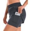 imageStelle Women 2 in 1 Running Shorts High Waisted Athletic Shorts Gym Workout Shorts with Liner Zipper PocketsGrey