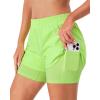 imageStelle Women 2 in 1 Running Shorts High Waisted Athletic Shorts Gym Workout Shorts with Liner Zipper PocketsNeon Yellow