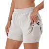 imageStelle Women 2 in 1 Running Shorts High Waisted Athletic Shorts Gym Workout Shorts with Liner Zipper PocketsSandy Grey