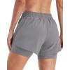 imageStelle Women 2 in 1 Running Shorts High Waisted Athletic Shorts Gym Workout Shorts with Liner Zipper PocketsSmoke Grey