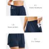 imageStelle Womens 2 in 1 Running Shorts Athletic Workout Gym Shorts High Waisted Shorts with Liner Zipper PocketsNavy