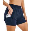imageStelle Womens 2 in 1 Running Shorts Athletic Workout Gym Shorts High Waisted Shorts with Liner Zipper PocketsNavy