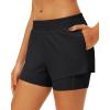 imageStelle Womens 2 in 1 Running Shorts Athletic Workout Gym Shorts High Waisted Shorts with Liner Zipper PocketsBlack