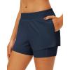 imageStelle Womens 2 in 1 Running Shorts Athletic Workout Gym Shorts High Waisted Shorts with Liner Zipper PocketsNavy