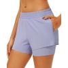 imageStelle Womens 2 in 1 Running Shorts Athletic Workout Gym Shorts High Waisted Shorts with Liner Zipper PocketsPurple Haze