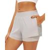 imageStelle Womens 2 in 1 Running Shorts Athletic Workout Gym Shorts High Waisted Shorts with Liner Zipper PocketsSandy Grey