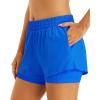 imageStelle Womens 2 in 1 Running Shorts Athletic Workout Gym Shorts High Waisted Shorts with Liner Zipper PocketsSapphire