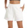 imageStelle Womens Sweat Shorts Casual Drawstring Shorts Comfy Cotton High Waisted Workout Lounge Shorts with PocketsWhite Sweat Shorts