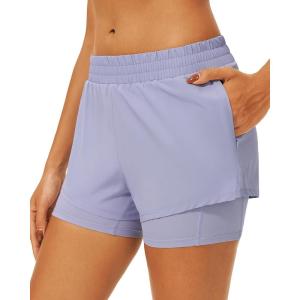 imageStelle Womens 2 in 1 Running Shorts Athletic Workout Gym Shorts High Waisted Shorts with Liner Zipper PocketsPurple Haze