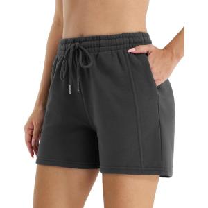 imageStelle Womens Drawstring Sweat Shorts Comfy Elastic Shorts Workout Lounge Shorts with PocketsCharcoal