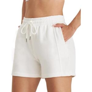 imageStelle Womens Drawstring Sweat Shorts Comfy Elastic Shorts Workout Lounge Shorts with PocketsIvory