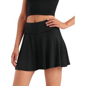 imageStelle Womens High Waisted Pleated Tennis Skirts Golf Skorts with Inner Shorts for Athletic Running Workout PickleballBlack