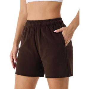 imageStelle Womens Sweat Shorts Casual Drawstring Shorts Comfy Cotton High Waisted Workout Lounge Shorts with PocketsCoffee