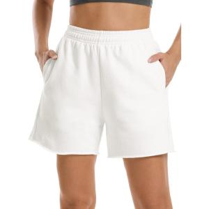 imageStelle Womens Sweat Shorts Casual Drawstring Shorts Comfy Cotton High Waisted Workout Lounge Shorts with PocketsWhite Sweat Shorts