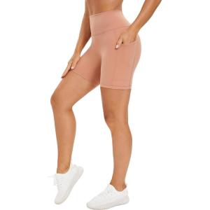 imageStelle High Waist Biker Shorts 5quot Inseam Workout Shorts for Women Tummy Control Gym Yoga Shorts with 2 Side PocketsAutumn Clay