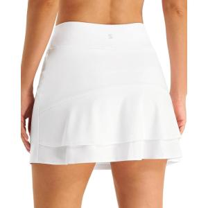 imageStelle Women Tennis Skirt Athletic Skort High Waisted Golf Inner Shorts with Pockets Running Sports PickleballWhite