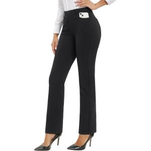 imageStelle Womens 30quot Straight Leg Dress Pants High Waisted Slacks Dress Pants for Office Work with 4 PocketsBlack