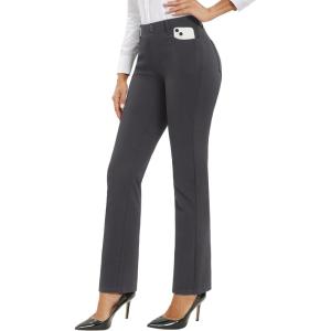 imageStelle Womens 30quot Straight Leg Dress Pants High Waisted Slacks Dress Pants for Office Work with 4 PocketsCharcoal