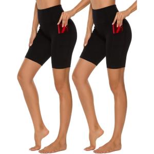 imageStelle Womens 8quot 5quot High Waist Biker Shorts Yoga Shorts with Pockets Tummy Control Workout Shorts for Running Gym8 Blackblack