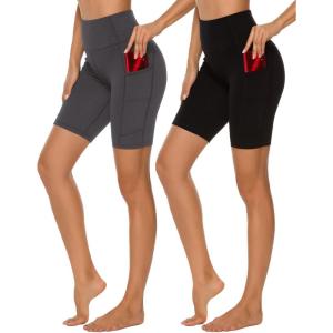 imageStelle Womens 8quot 5quot High Waist Biker Shorts Yoga Shorts with Pockets Tummy Control Workout Shorts for Running Gym8 Blackcharcoal