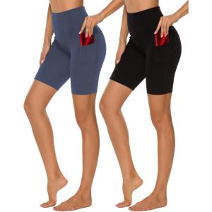 imageStelle Womens 8quot 5quot High Waist Biker Shorts Yoga Shorts with Pockets Tummy Control Workout Shorts for Running Gym8 Blackgrey Blue